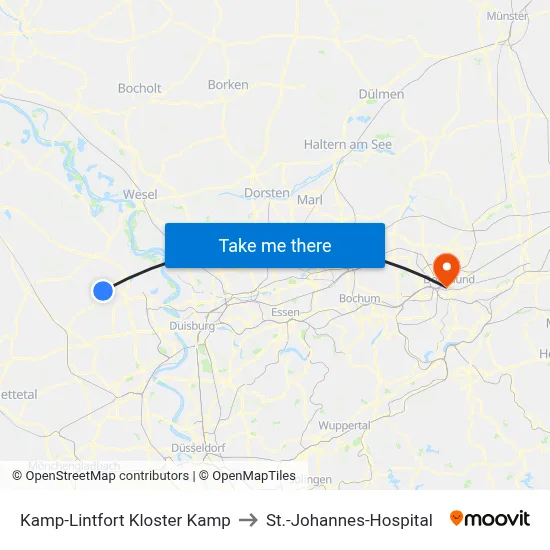 Kamp-Lintfort Kloster Kamp to St.-Johannes-Hospital map