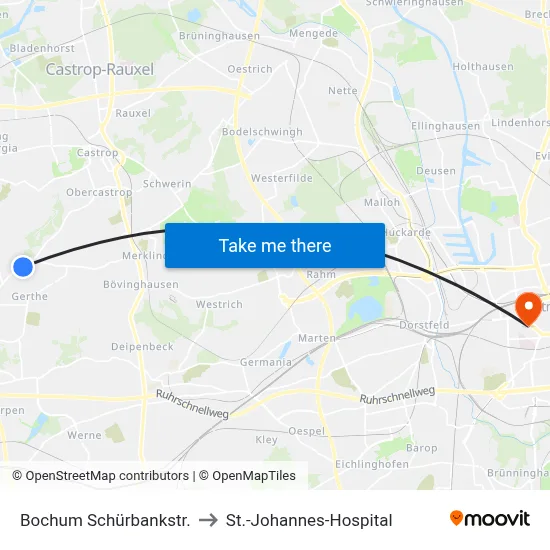 Bochum Schürbankstr. to St.-Johannes-Hospital map