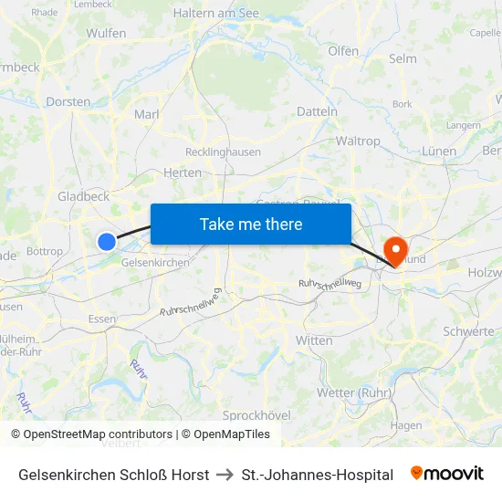 Gelsenkirchen Schloß Horst to St.-Johannes-Hospital map