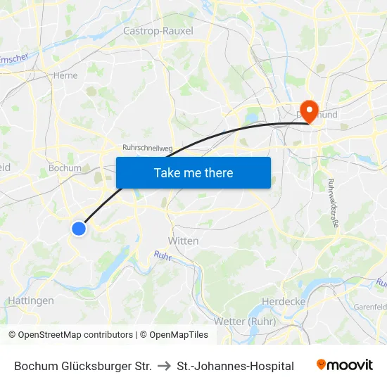 Bochum Glücksburger Str. to St.-Johannes-Hospital map