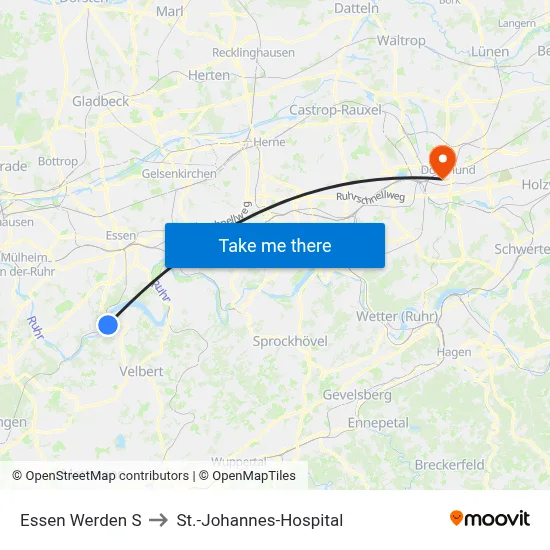 Essen Werden S to St.-Johannes-Hospital map