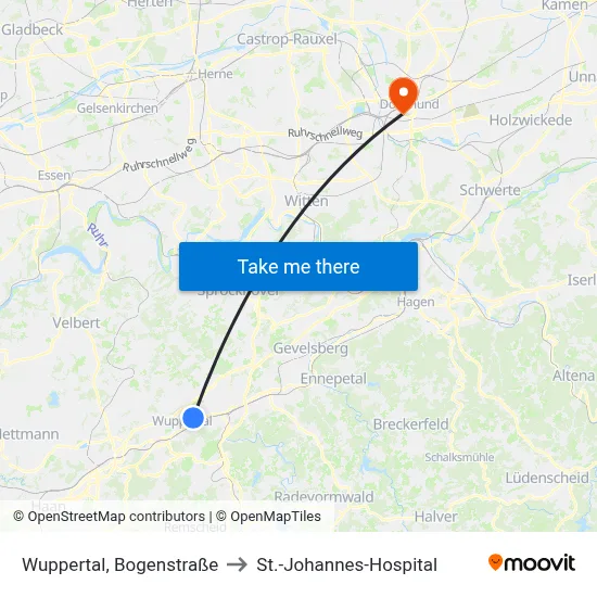 Wuppertal, Bogenstraße to St.-Johannes-Hospital map