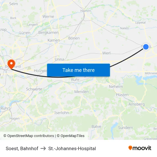 Soest, Bahnhof to St.-Johannes-Hospital map