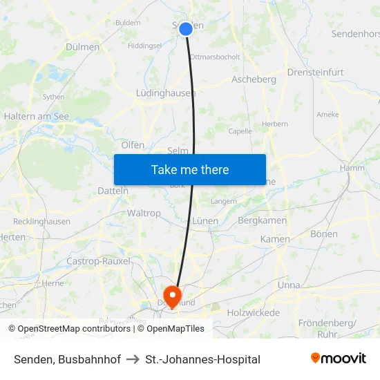 Senden, Busbahnhof to St.-Johannes-Hospital map