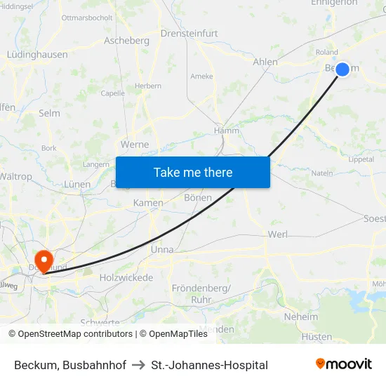 Beckum, Busbahnhof to St.-Johannes-Hospital map