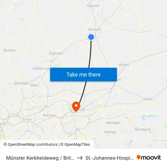 Münster Kerkheideweg / Brillux to St.-Johannes-Hospital map