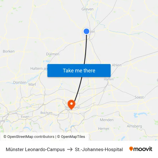 Münster Leonardo-Campus to St.-Johannes-Hospital map