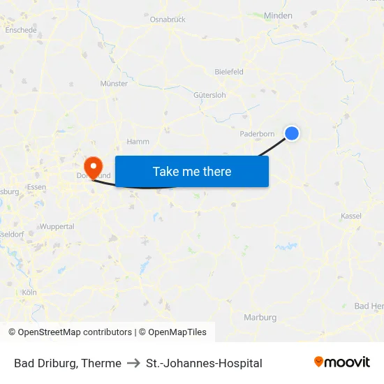 Bad Driburg, Therme to St.-Johannes-Hospital map