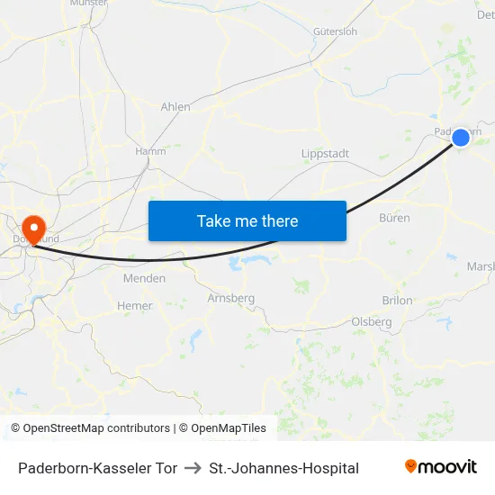 Paderborn-Kasseler Tor to St.-Johannes-Hospital map