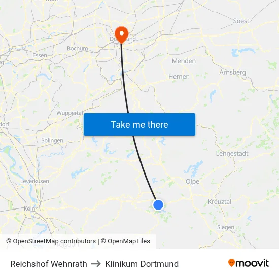 Reichshof Wehnrath to Klinikum Dortmund map