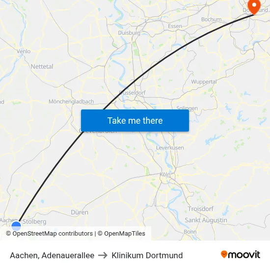 Aachen, Adenauerallee to Klinikum Dortmund map