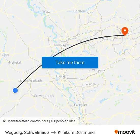 Wegberg, Schwalmaue to Klinikum Dortmund map