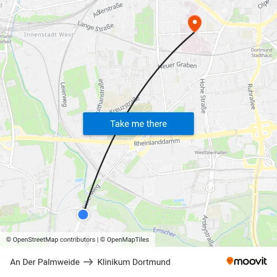An Der Palmweide to Klinikum Dortmund map