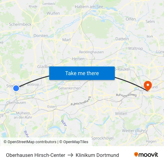 Oberhausen Hirsch-Center to Klinikum Dortmund map