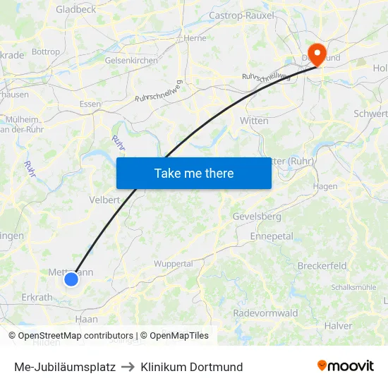 Me-Jubiläumsplatz to Klinikum Dortmund map