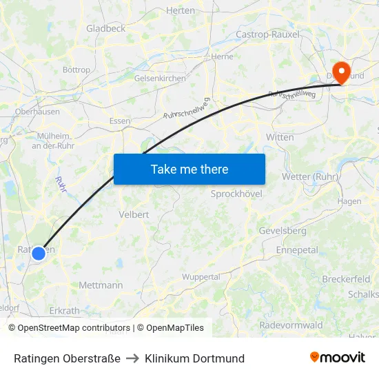 Ratingen Oberstraße to Klinikum Dortmund map