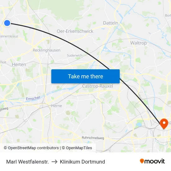 Marl Westfalenstr. to Klinikum Dortmund map