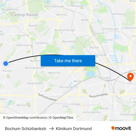 Bochum Schürbankstr. to Klinikum Dortmund map