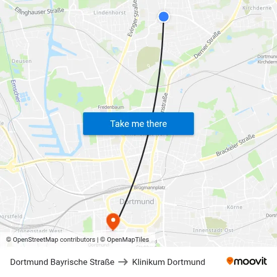 Dortmund Bayrische Straße to Klinikum Dortmund map