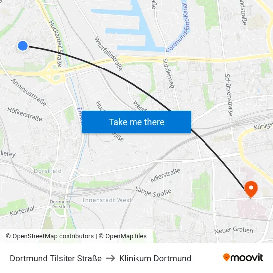Dortmund Tilsiter Straße to Klinikum Dortmund map