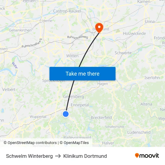 Schwelm Winterberg to Klinikum Dortmund map