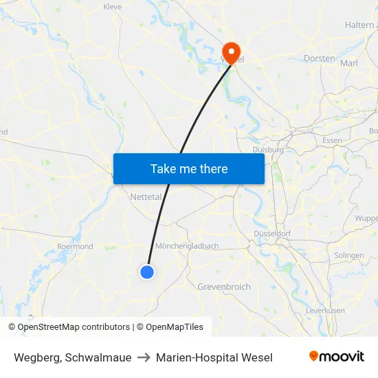 Wegberg, Schwalmaue to Marien-Hospital Wesel map