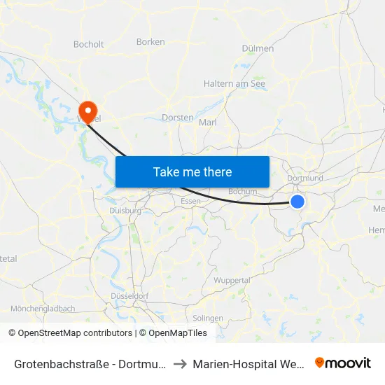 Grotenbachstraße - Dortmund to Marien-Hospital Wesel map