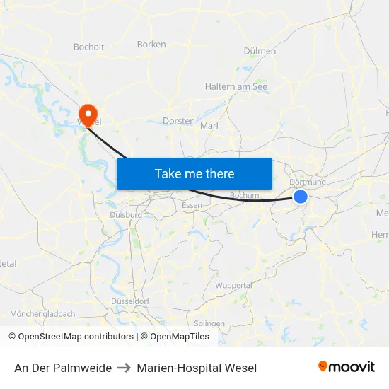 An Der Palmweide to Marien-Hospital Wesel map