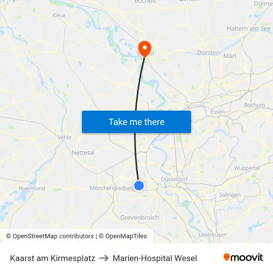 Kaarst am Kirmesplatz to Marien-Hospital Wesel map