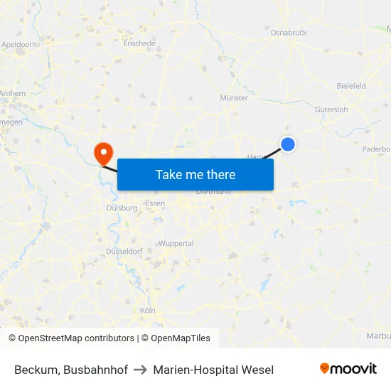 Beckum, Busbahnhof to Marien-Hospital Wesel map