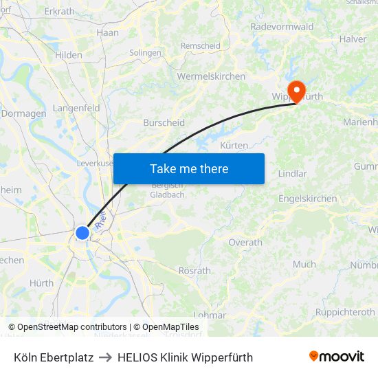 Köln Ebertplatz to HELIOS Klinik Wipperfürth map