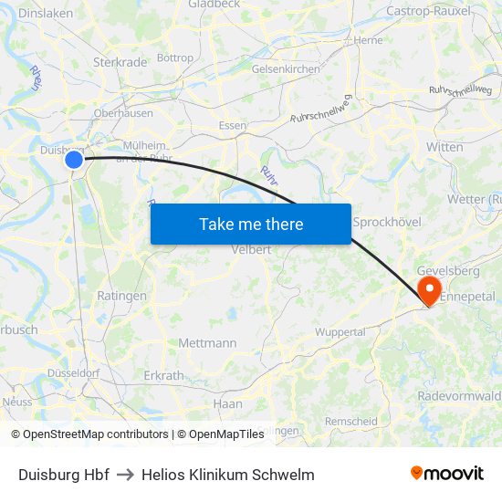 Duisburg Hbf to Helios Klinikum Schwelm map