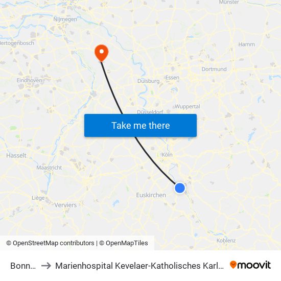 Bonn Hbf to Marienhospital Kevelaer-Katholisches Karl-Leisner-Klinikum map