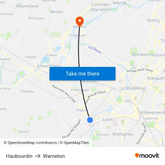Haubourdin to Warneton map