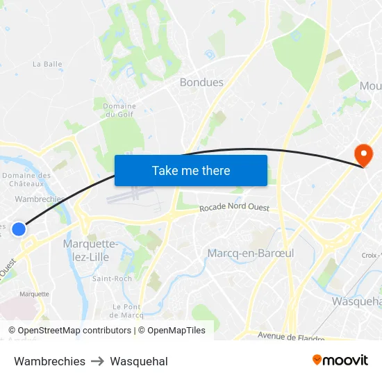 Wambrechies to Wasquehal map