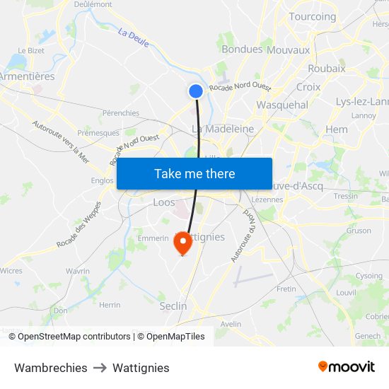 Wambrechies to Wattignies map