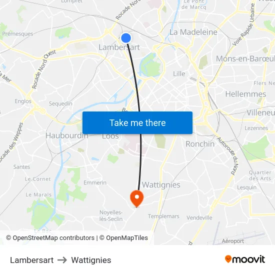 Lambersart to Wattignies map