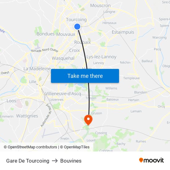 Gare De Tourcoing to Bouvines map