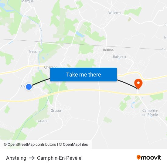 Anstaing to Camphin-En-Pévèle map
