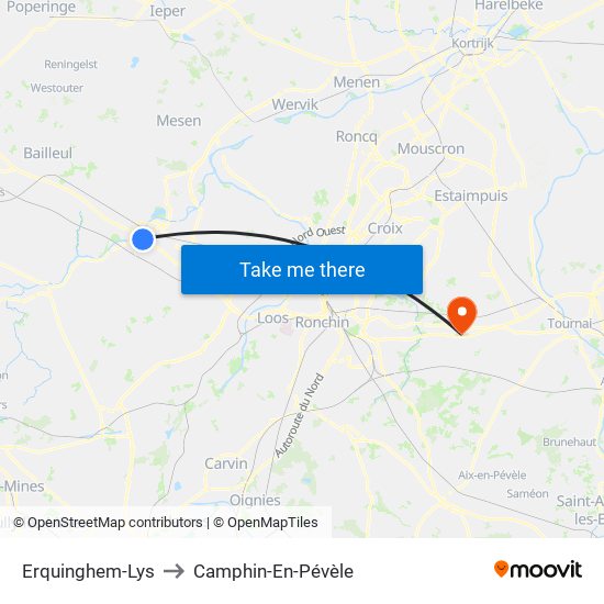 Erquinghem-Lys to Camphin-En-Pévèle map