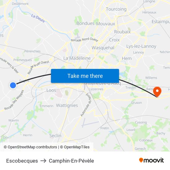 Escobecques to Camphin-En-Pévèle map