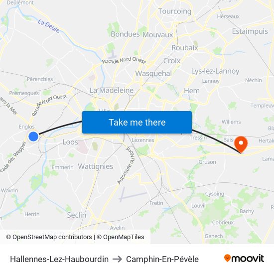Hallennes-Lez-Haubourdin to Camphin-En-Pévèle map