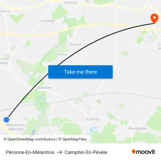 Péronne-En-Mélantois to Camphin-En-Pévèle map