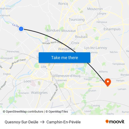 Quesnoy-Sur-Deûle to Camphin-En-Pévèle map