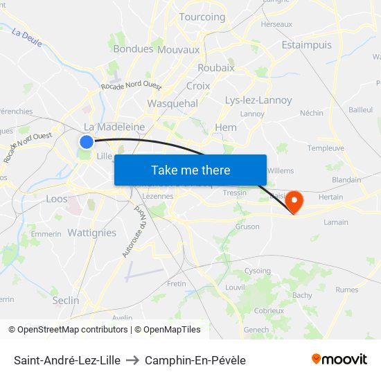 Saint-André-Lez-Lille to Camphin-En-Pévèle map