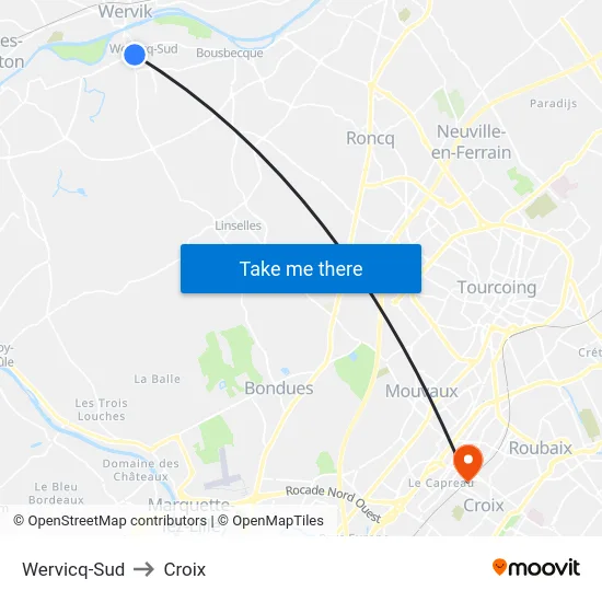 Wervicq-Sud to Croix map