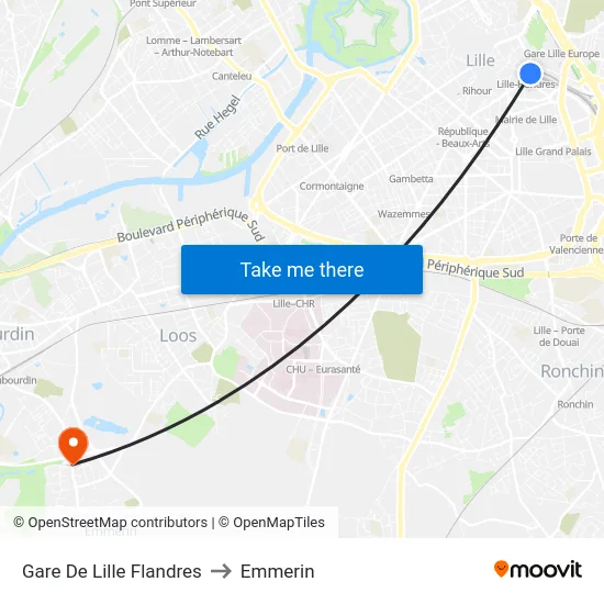 Gare De Lille Flandres to Emmerin map