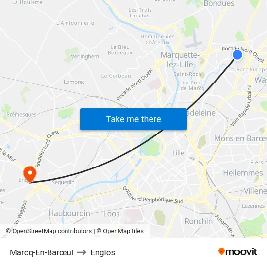 Marcq-En-Barœul to Englos map