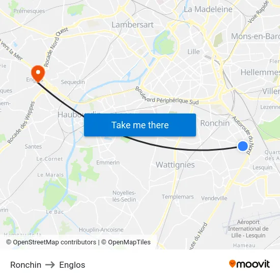 Ronchin to Englos map