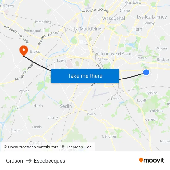 Gruson to Escobecques map
